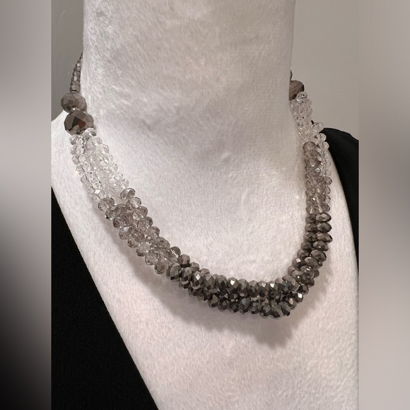 Silver Grey Clear Beaded Multi Strand Necklace - Picture 2 of 5